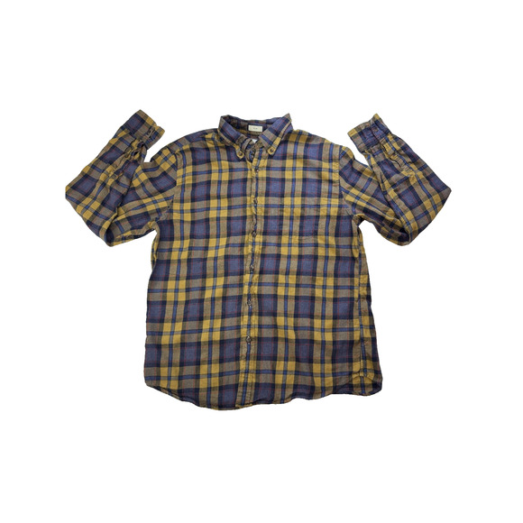 J. Crew Brushed Twill Flannel Shirt Yellow Red Blue Lumberjack Plaid Men's XL - Picture 1 of 8